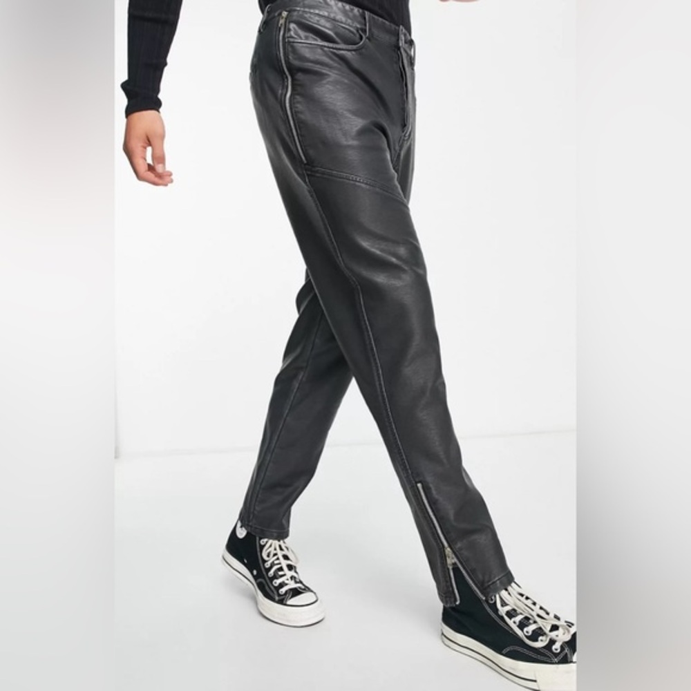 ASOS DESIGN 🔥Tapered🔥 Leather Look Pants w/ Zip - SZ W32 L34
